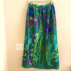 Vintage 60s Maxi Skirt Barkcloth Homemade S/M green